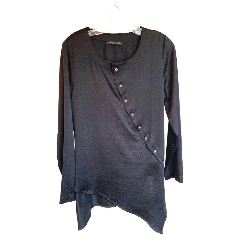 Yasemin Akat silk top / tunic black long sleeves small oversized expensive brand